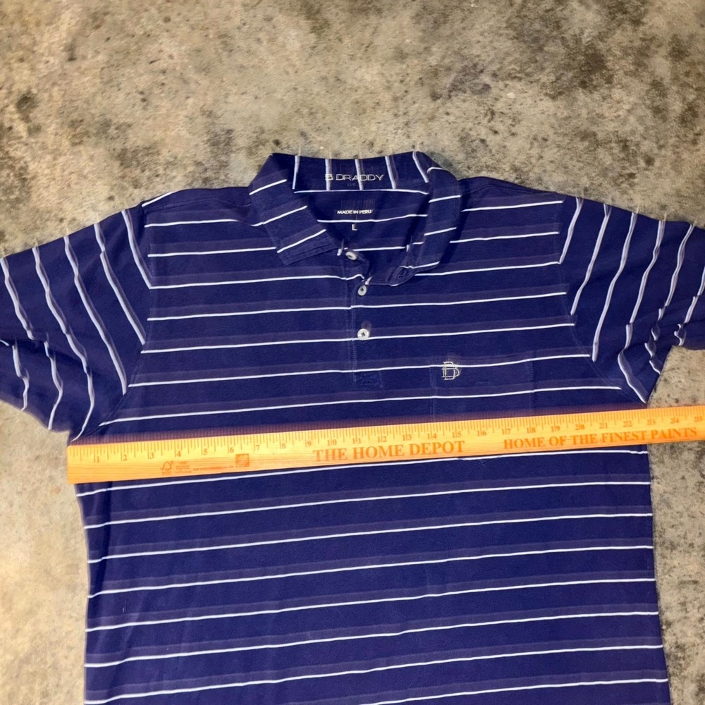 B. Draddy Polo Shirt Mens Large Blue White Striped Pima Cotton Performance Golf - Picture 4 of 8